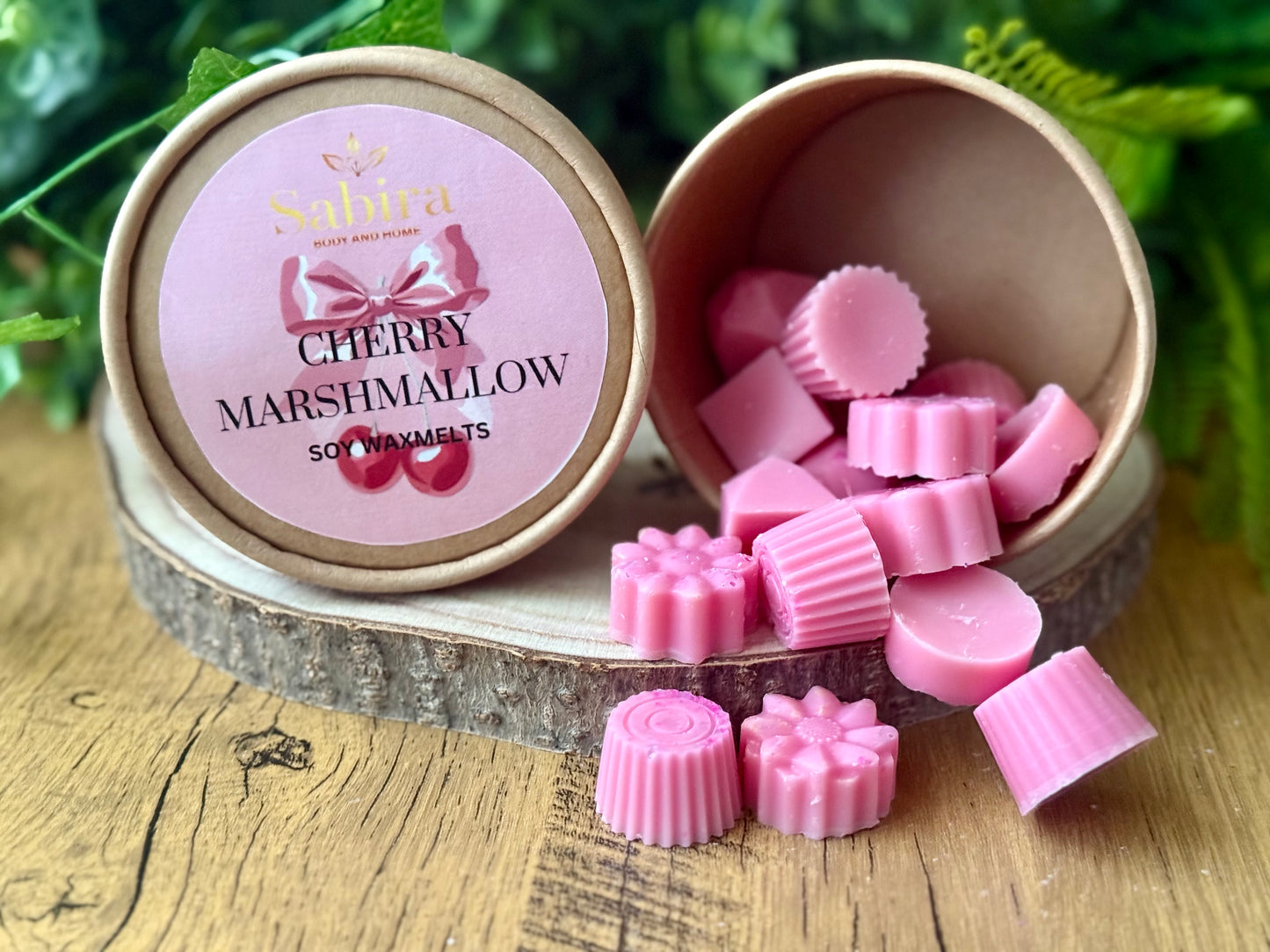Handmade Soy wax melts scented with a Cherry Marshmallow fragrance.