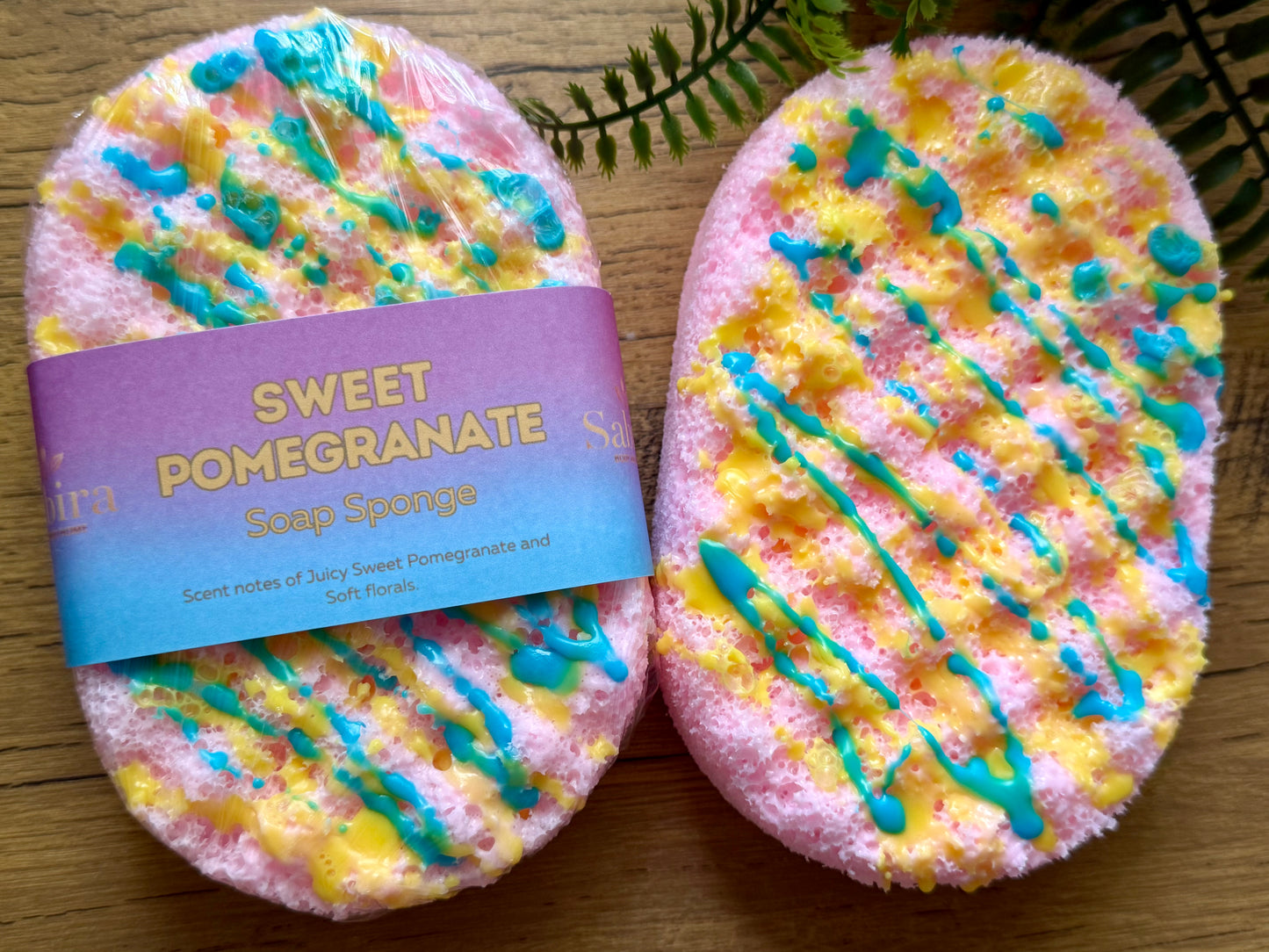 Handmade Soap sponge for bath and shower time, scented with a floral and pomegrante fragrance.