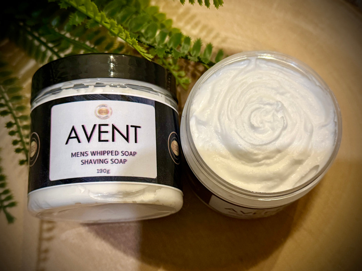 Mens whipped soap made with Shea butter. scented with an aftershave fragrance.