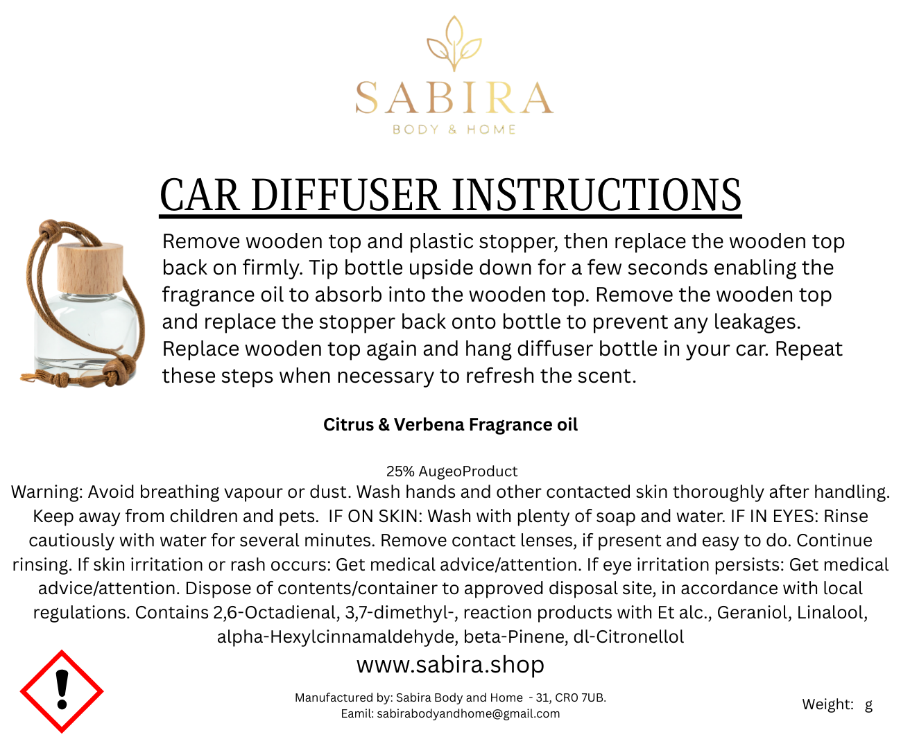 Citrus Verbena Car Freshener