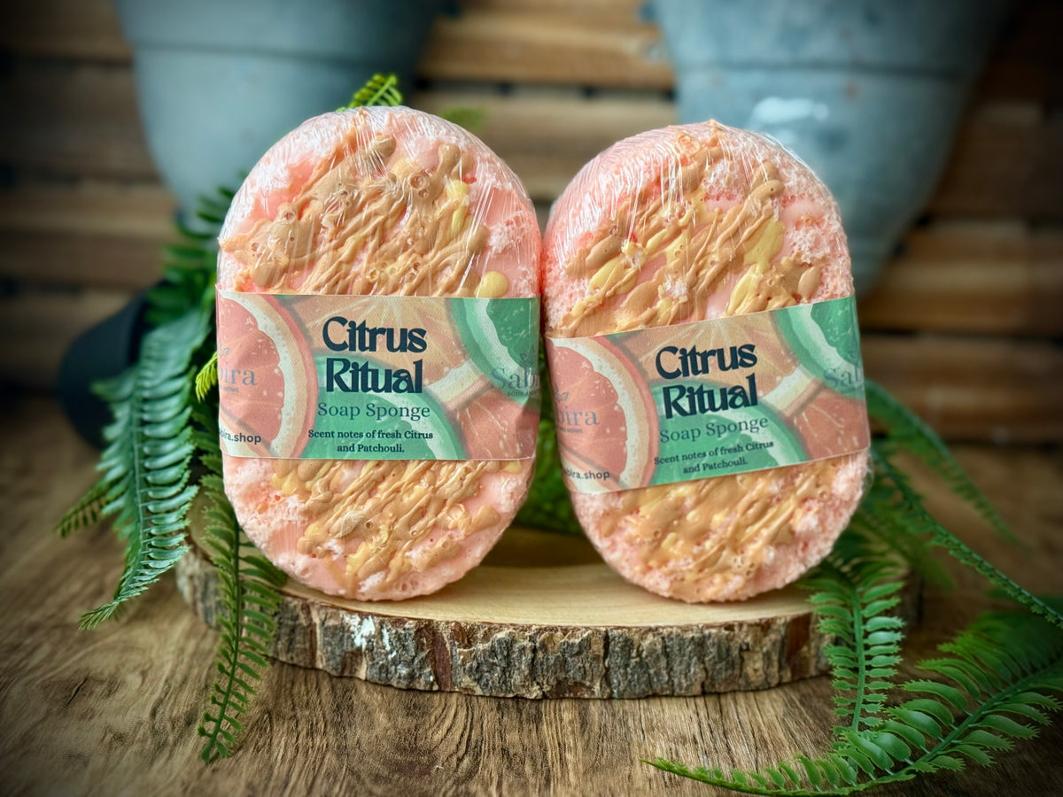 Soap sponge with a citrus and patchouli fragrance