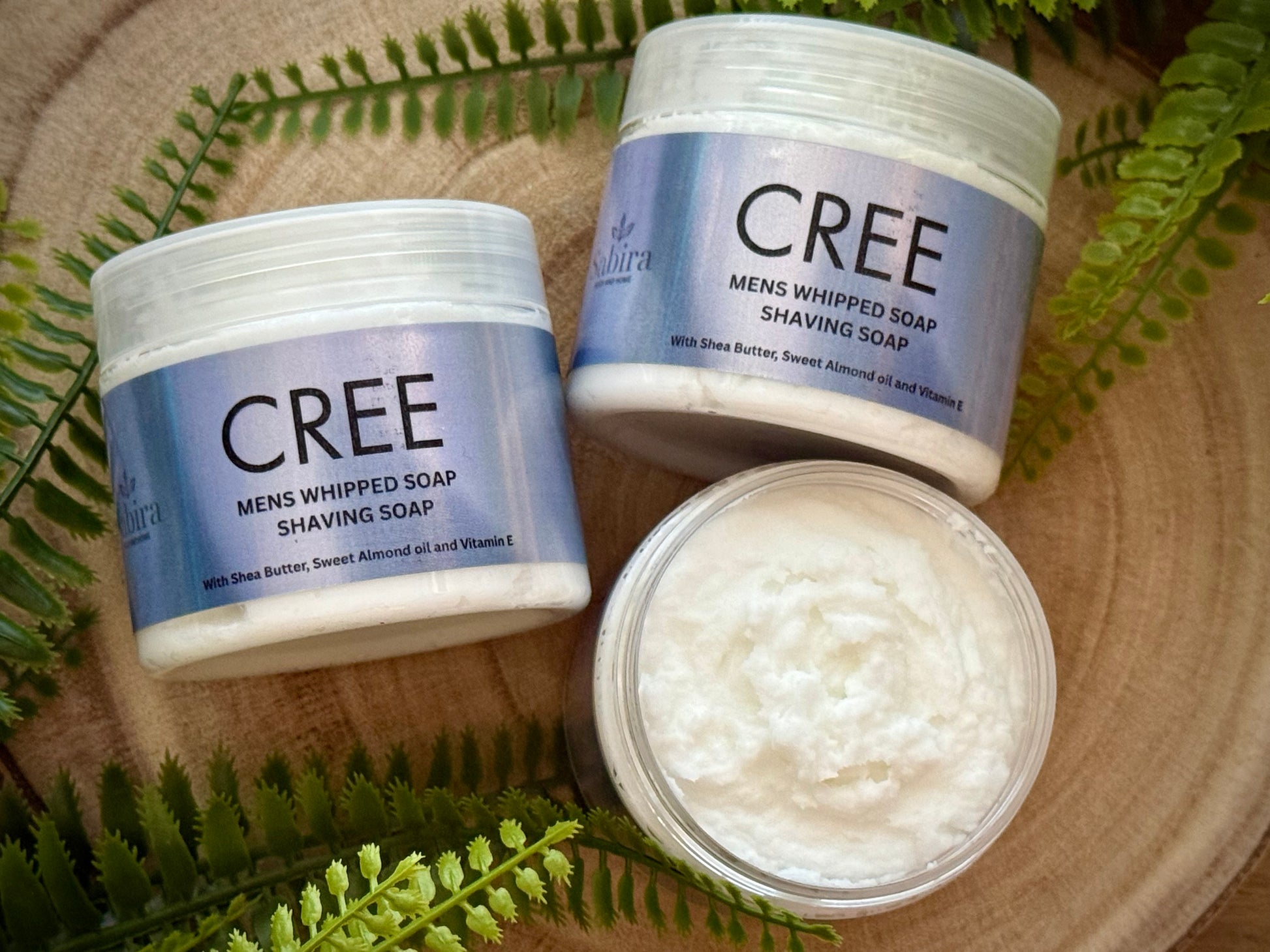 Cree Shaving Soap and Whipped soap for men. Handmade using Sweet Almond oil, Shea Butter and vitamin e oil.