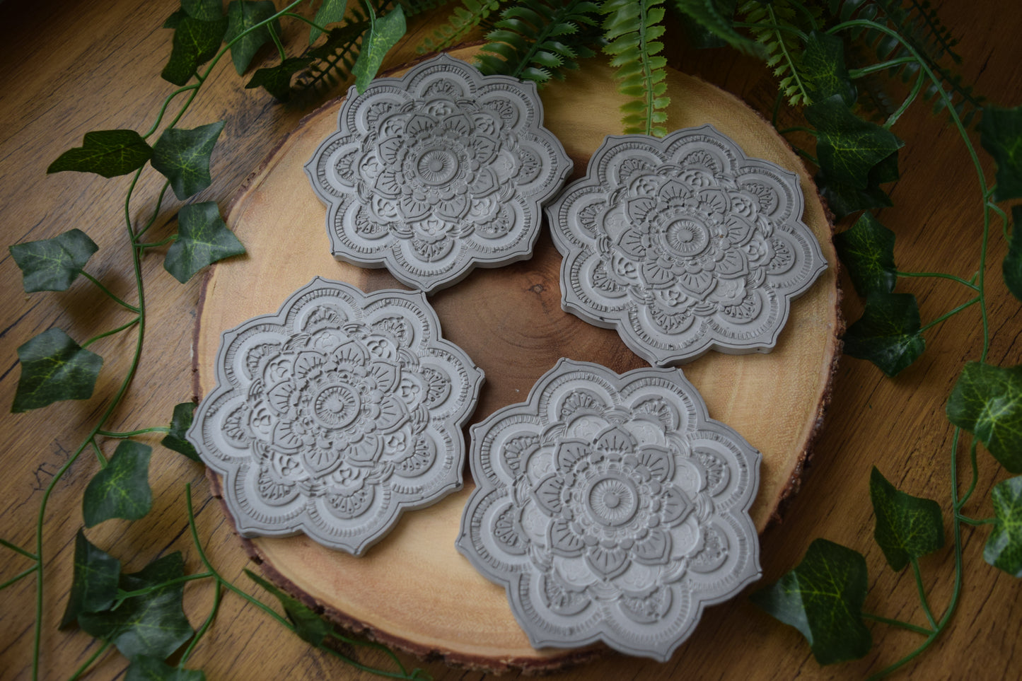 Grey Mandala Cup Coasters