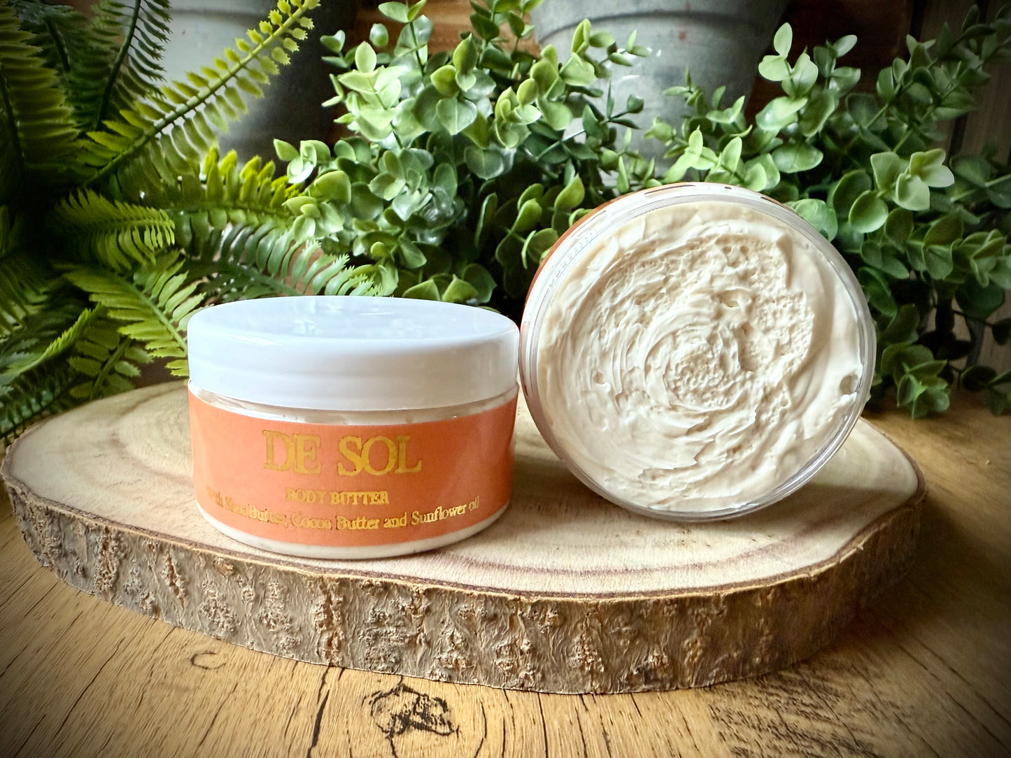 Handmade fragranced body butter with sunflower oil shea butter and cocoa butter.