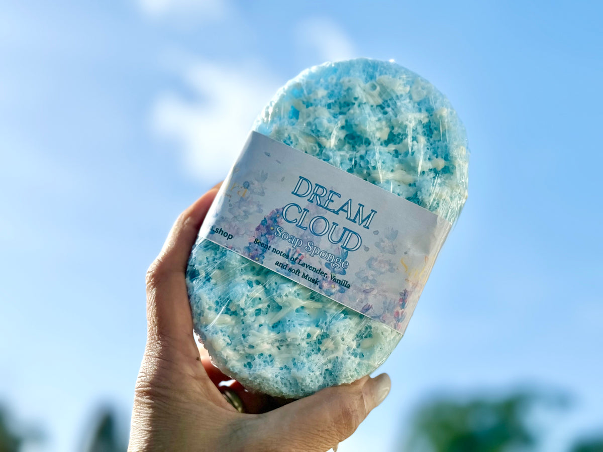 Sponge infused with soap and a vanilla, lavender and musk fragrance.