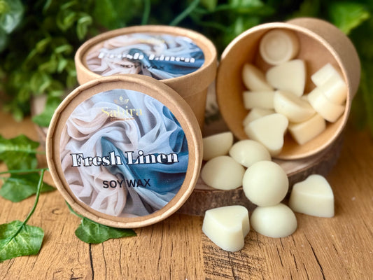 Soy wax melts with a Fresh linen fragrance. 