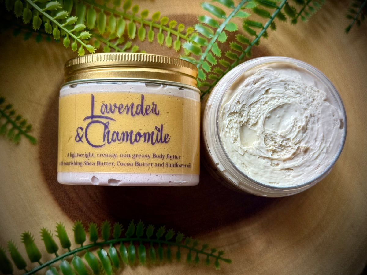 Lavender & Chamomile scented creamy body butter to moisturise your skin