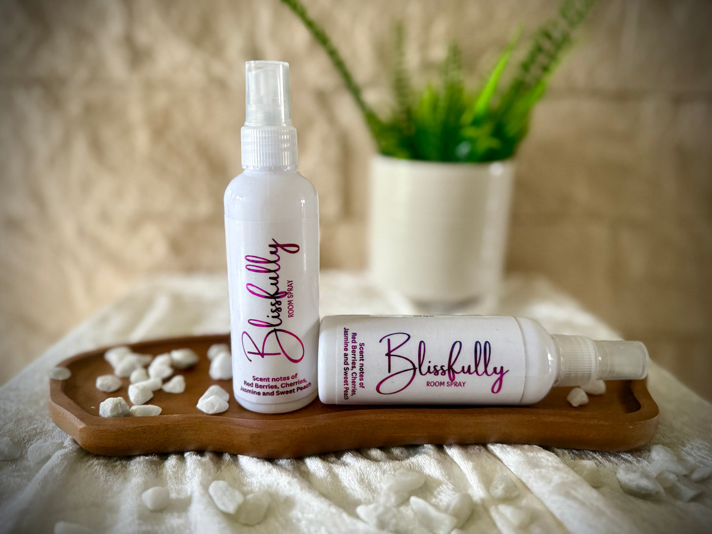 Water based room spray called 'Blissfully' with a laundry fragrance