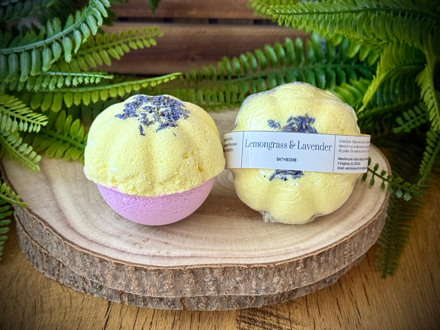 Handmade Bath bomb with Lemongrass and Lavender essential oils. 