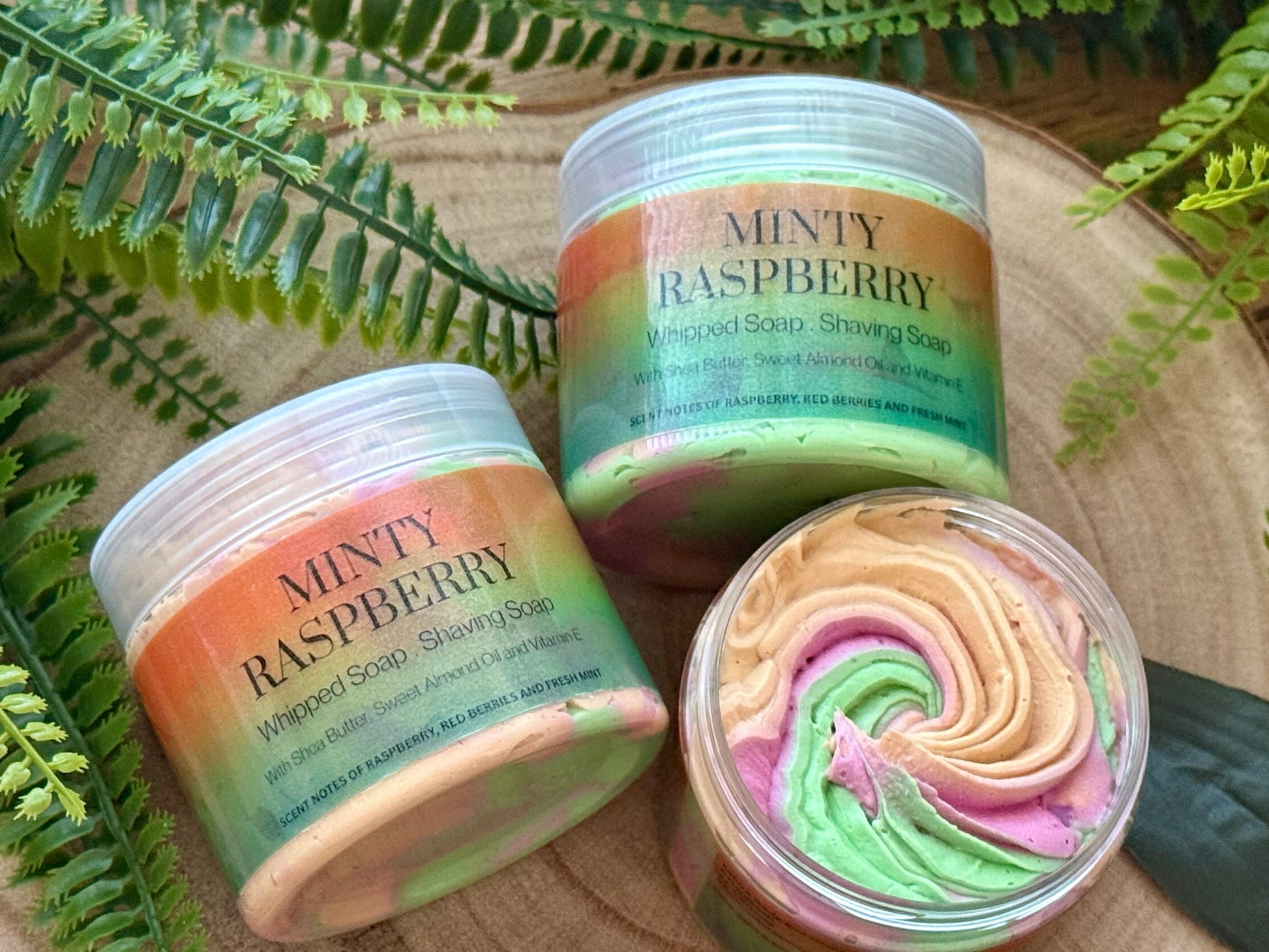 Shaving and whipped soap handmade with shea butter, vitamin e and sweet almond oil. 