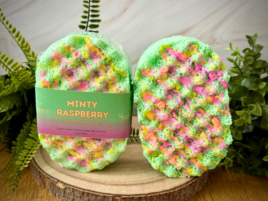 Handmade Soap sponge with a Minty raspberry fragrance. 