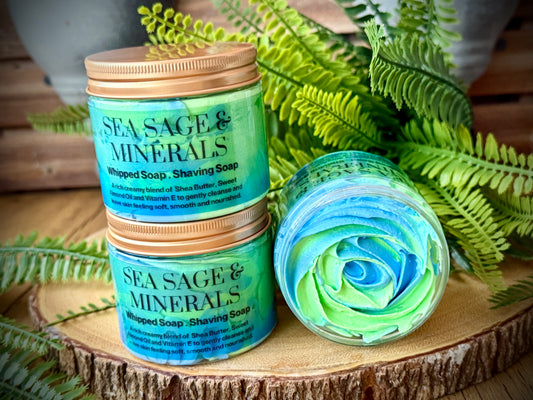 Whipped soap / shaving soap with Shea butter, sweet almond oil and vitamin e to cleanse and nourish skin. 