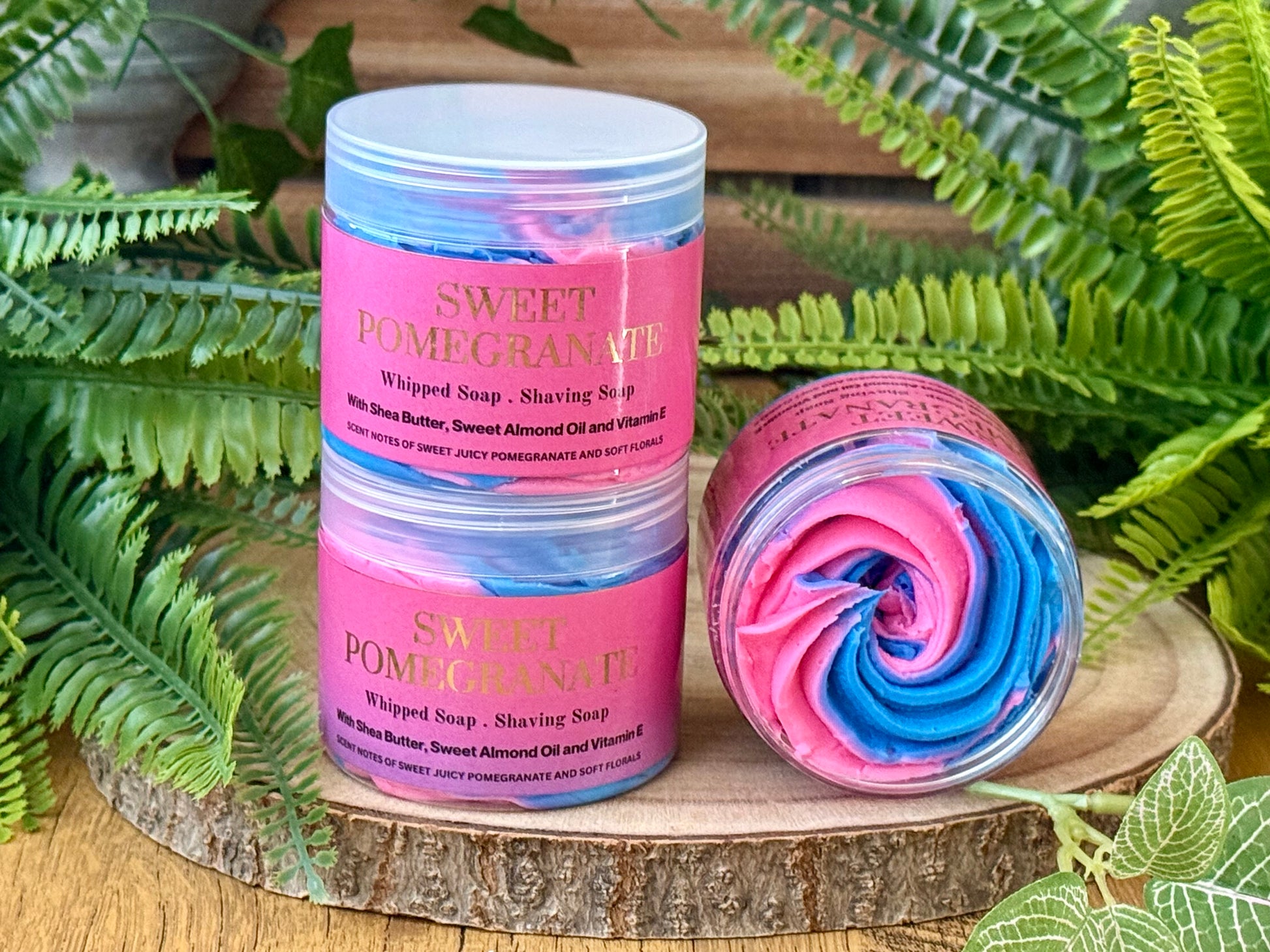 Handmade Sweet Pomegranate Whipped soap conaining Shea utter, Sweet Almond Oil and vitamin e. Shower and Bath product for all skin types.