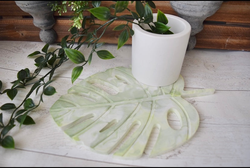 Green Marble effect Monstera Leaf Coaster