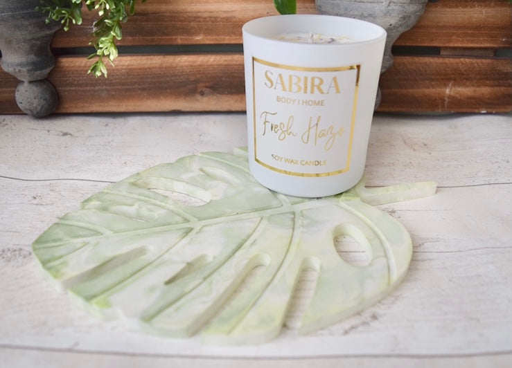 Green Marble effect Monstera Leaf Coaster